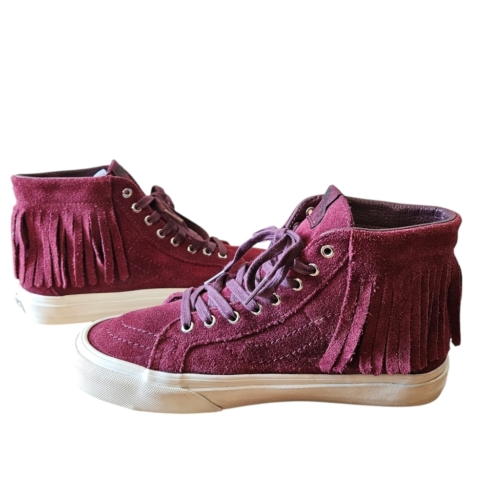 Vans Sk8 HI Mock Suede Womens High Tops Boho Fringe Sneakers Red Berry Size US 8 - Picture 11 of 15